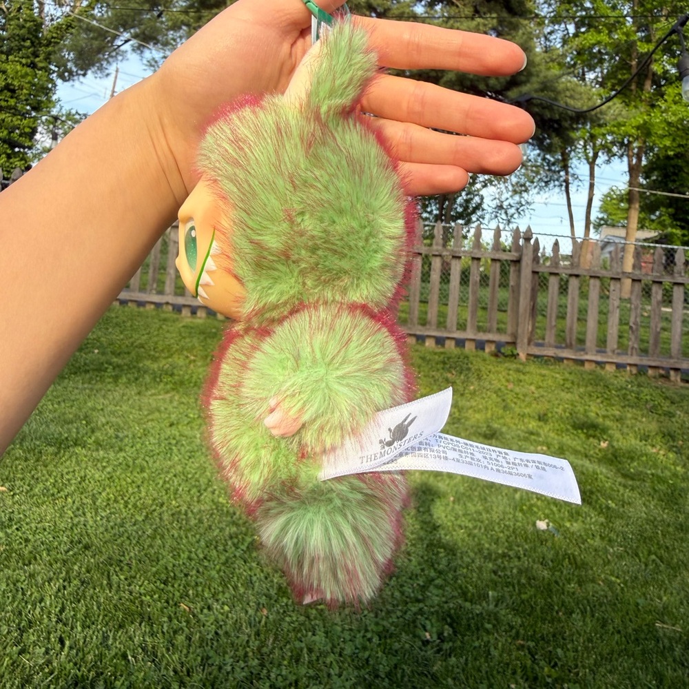 Green Kiwi Labubu Furry Monster Plush Keychain with Glitter Eyes-Stuffed Animal - Picture 4 of 5